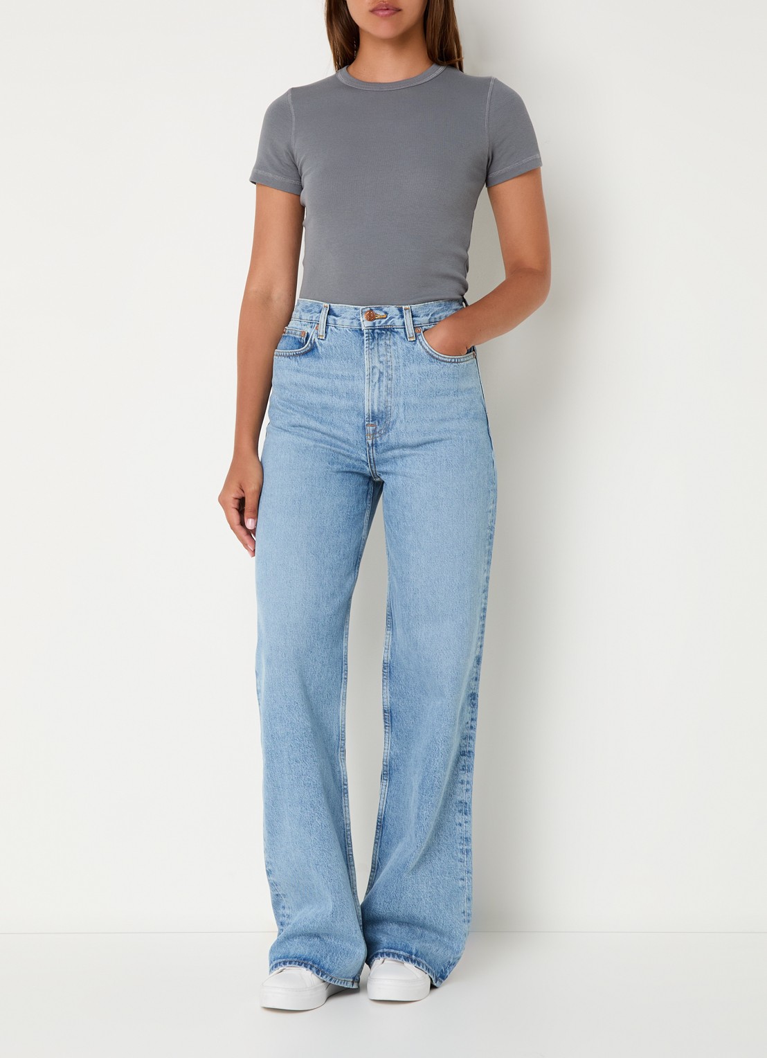 SAMSØE SAMSØE Rebecca high waist straight leg jeans van  katoen - voorkant 5 indigo