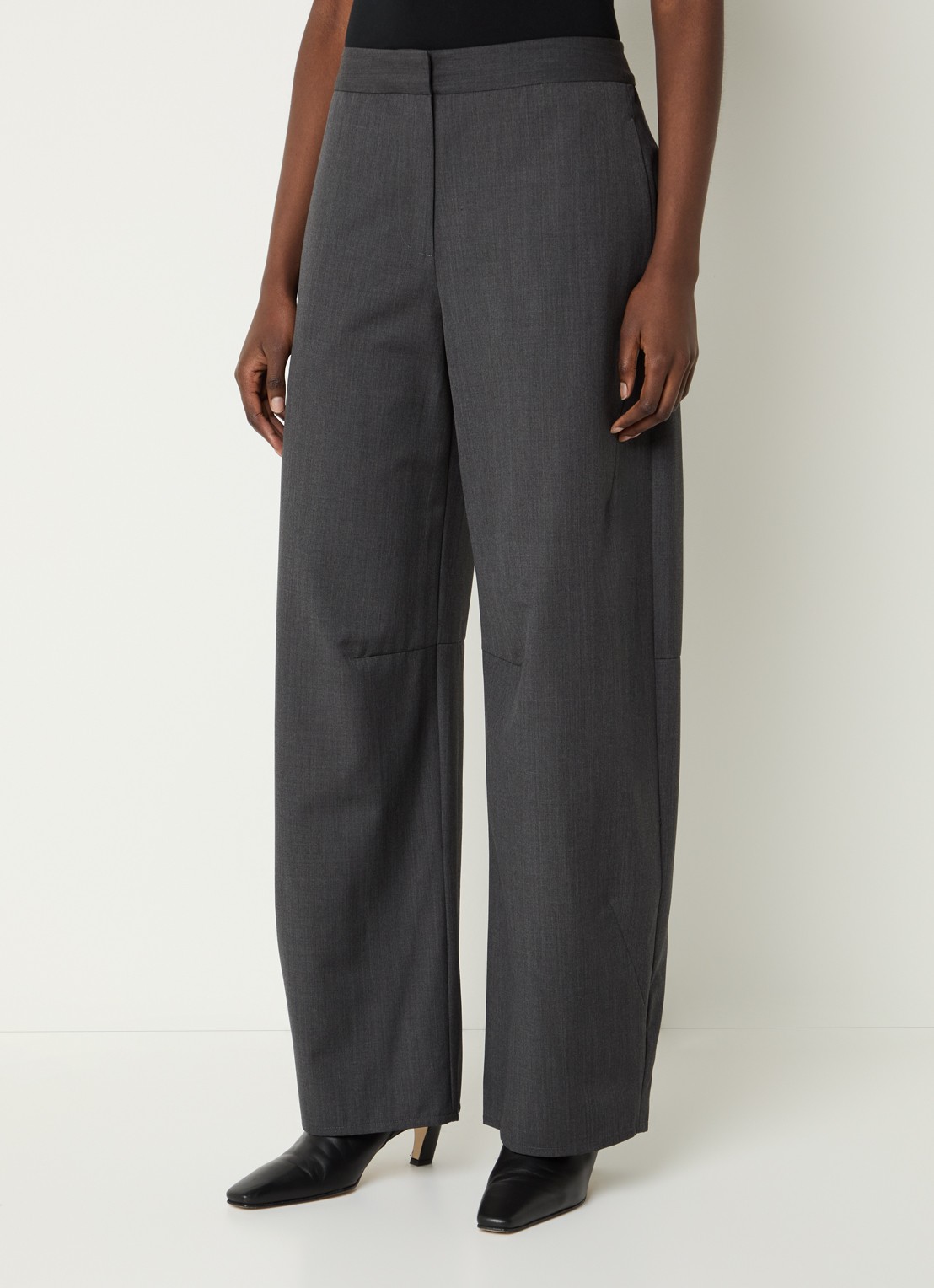 SAMSØE SAMSØE Roko mid waist loose fit pantalon in wolblend - detail 3 grijsmele