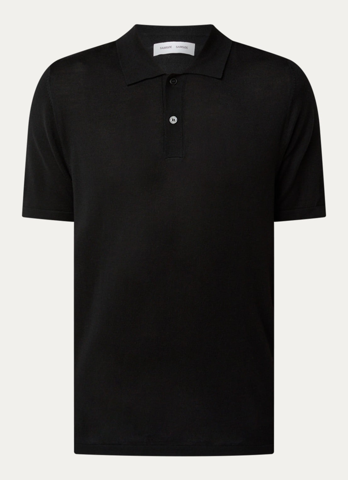 SAMSØE SAMSØE Rowan fijngebreide regular fit polo in merino wolblend - voorkant 3 zwart