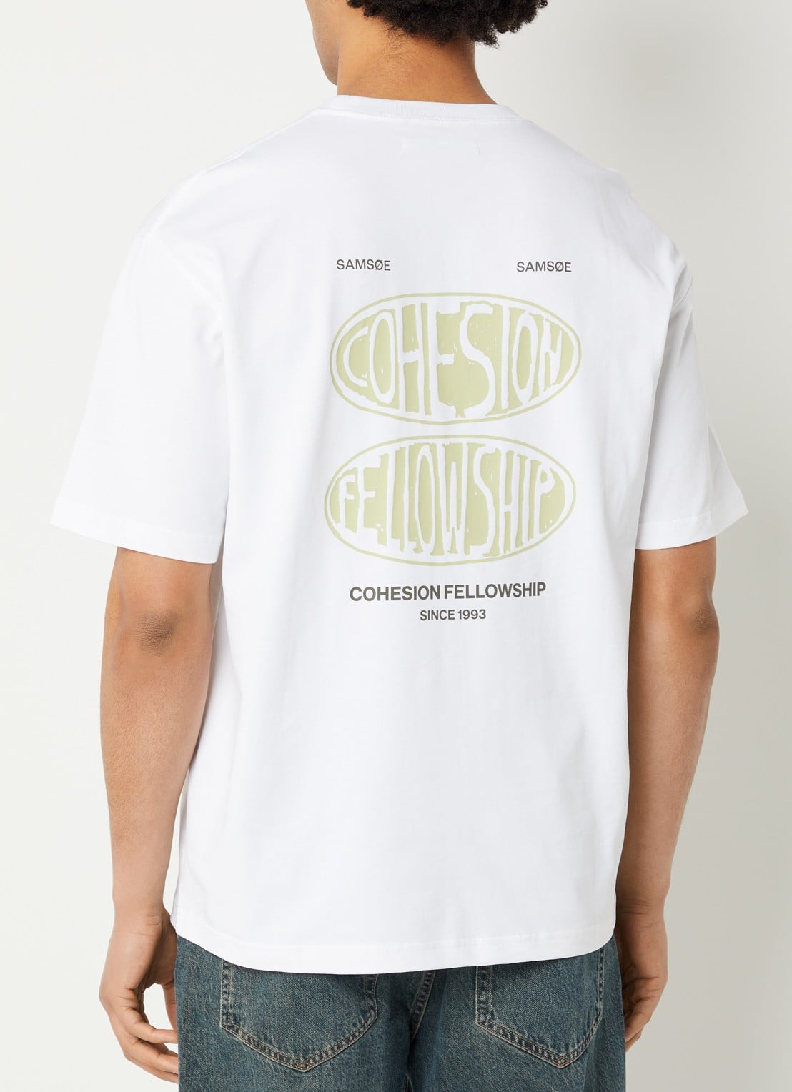 SAMSØE SAMSØE Sacohen T-shirt met logo- en backprint - detail 3 groen