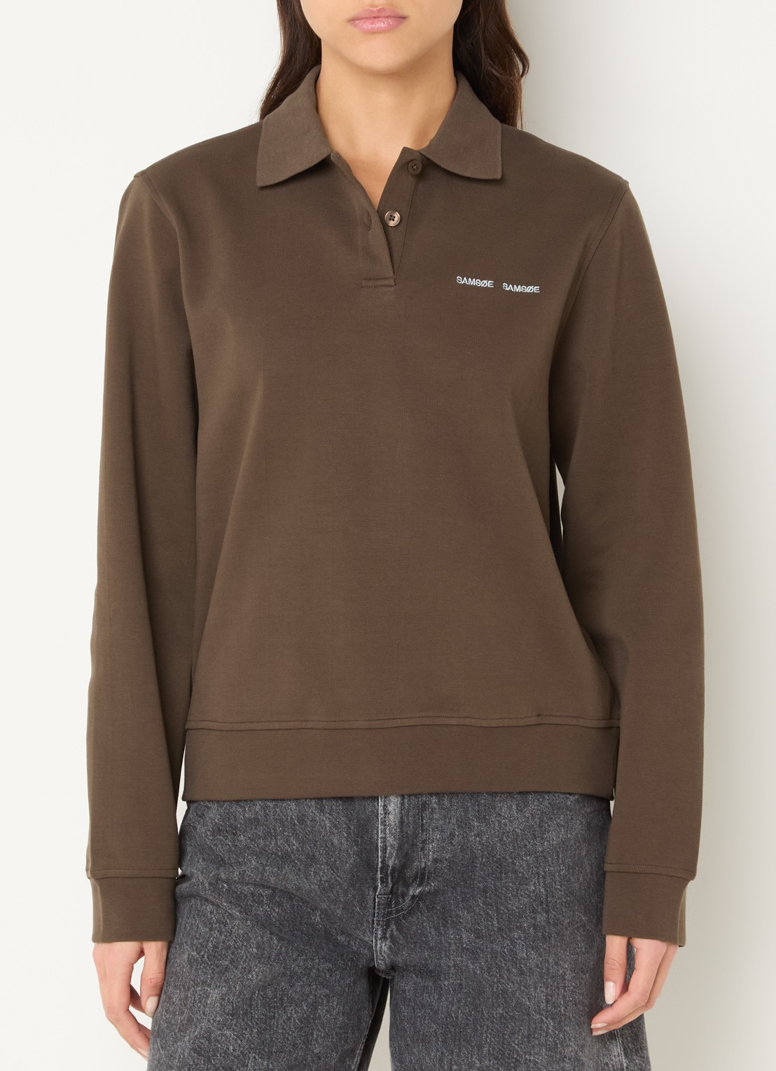 SAMSØE SAMSØE Sadory sweater met polokraag  - detail 2 donkerbruin