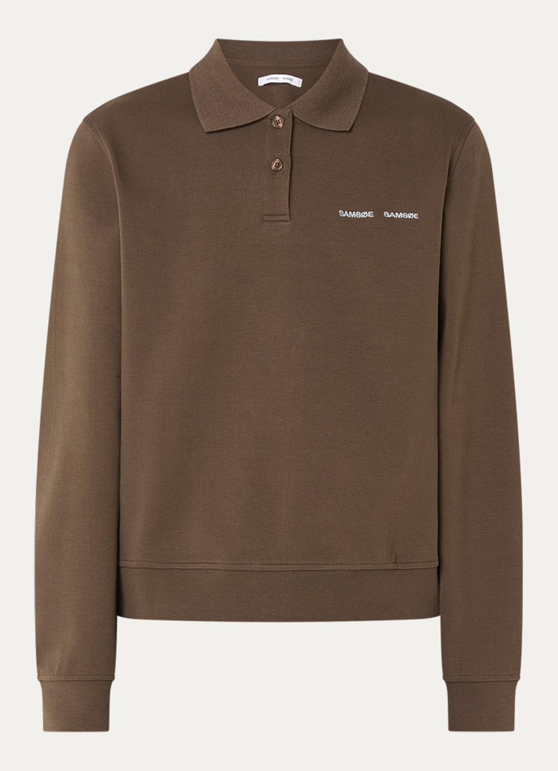 SAMSØE SAMSØE Sadory sweater met polokraag  - voorkant 3 donkerbruin
