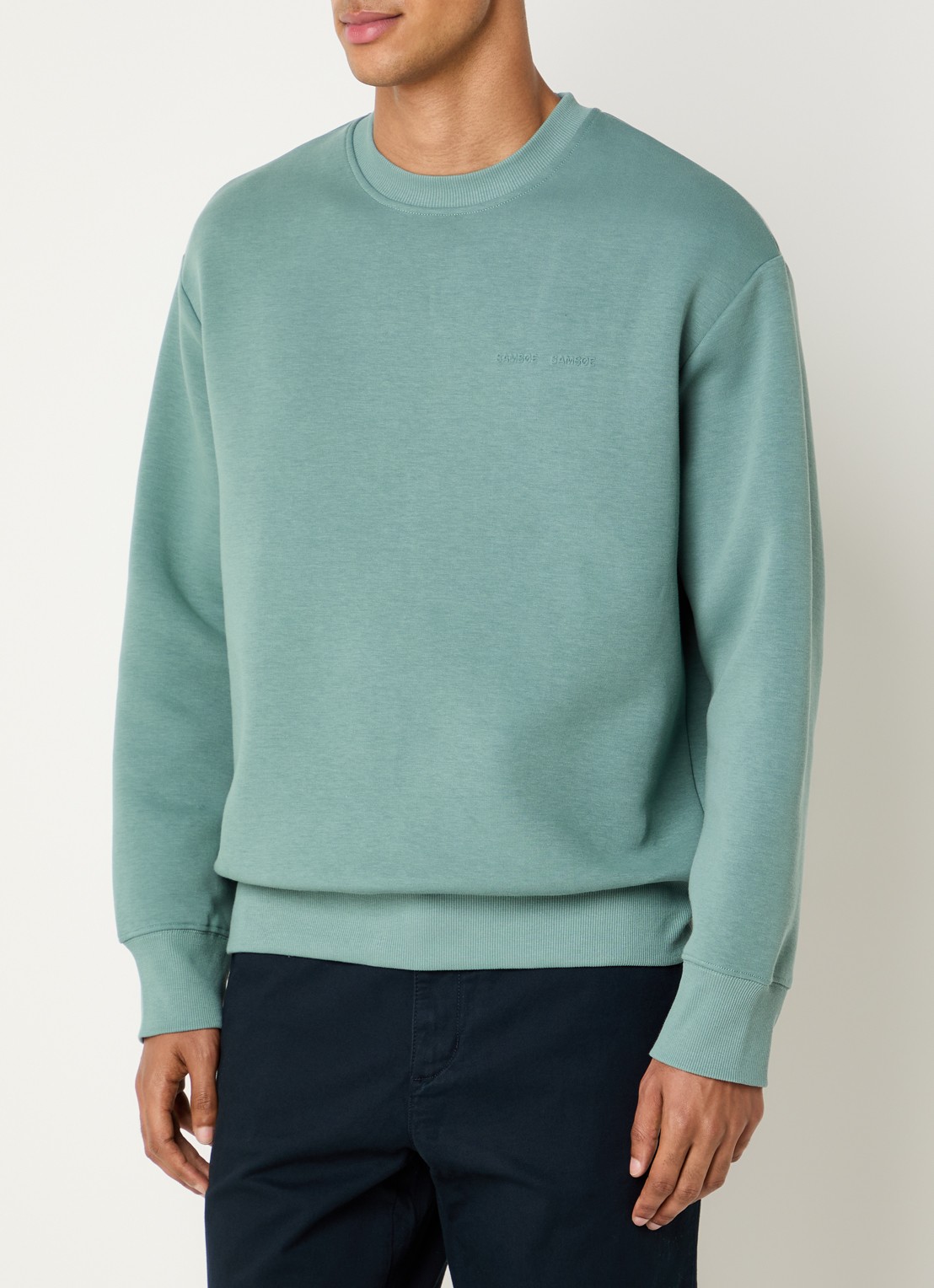 SAMSØE SAMSØE Saethan sweater met 3D logoprint - detail 3 zeegroen