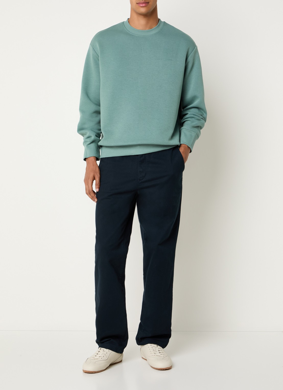 SAMSØE SAMSØE Saethan sweater met 3D logoprint - voorkant 2 zeegroen