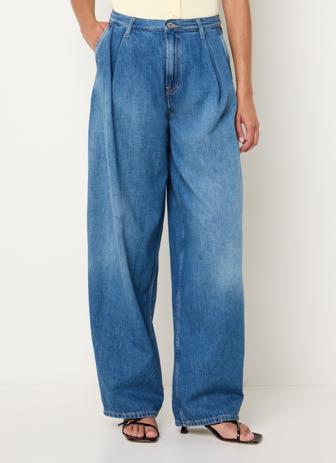 SAMSØE SAMSØE Saharper high waist wide fit jeans met medium wassing - detail 4 indigo