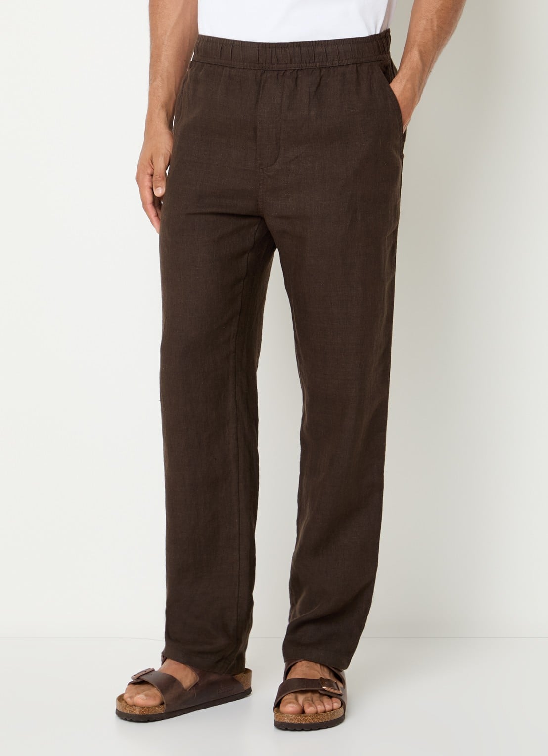 SAMSØE SAMSØE Sajabari straight fit broek van linnen - detail 4 donkerbruin