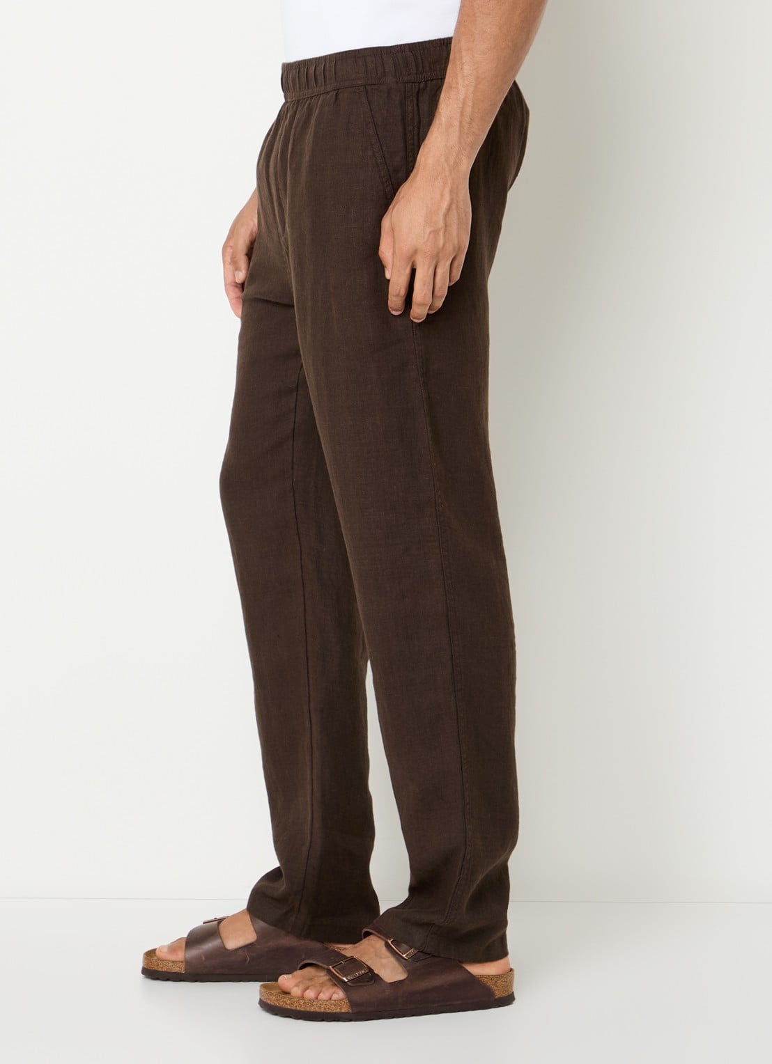 SAMSØE SAMSØE Sajabari straight fit broek van linnen - detail 5 donkerbruin