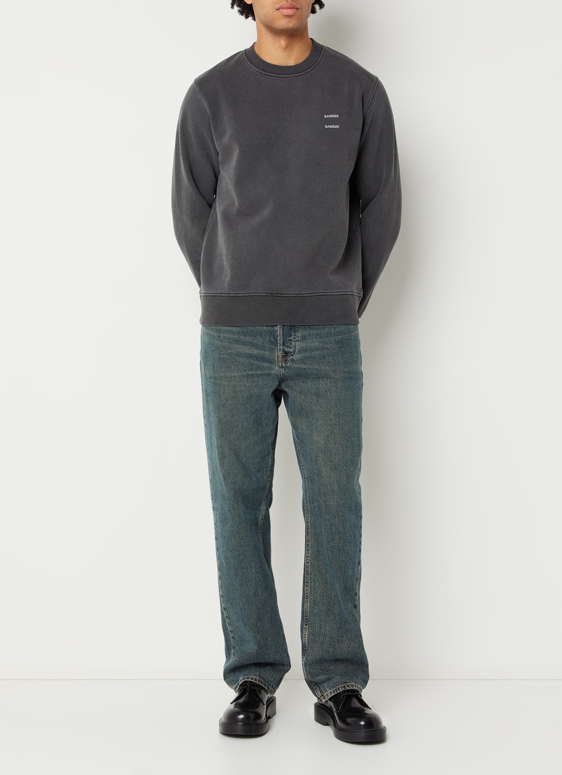 SAMSØE SAMSØE Sajoel sweater met logo - voorkant 3 antraciet