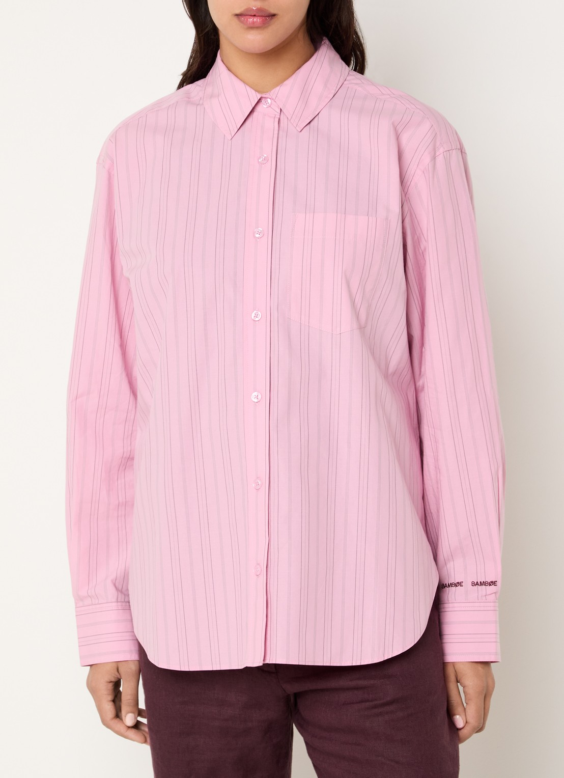 SAMSØE SAMSØE Salova blouse met streepprint - detail roze