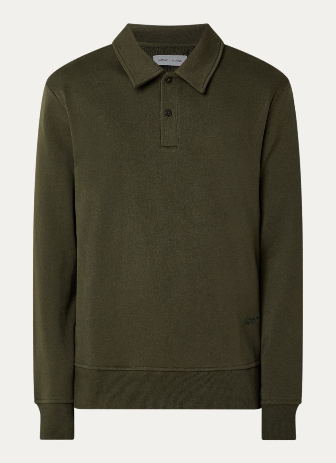 SAMSØE SAMSØE Samarcel sweater met polokraag en logoborduring - voorkant mosgroen
