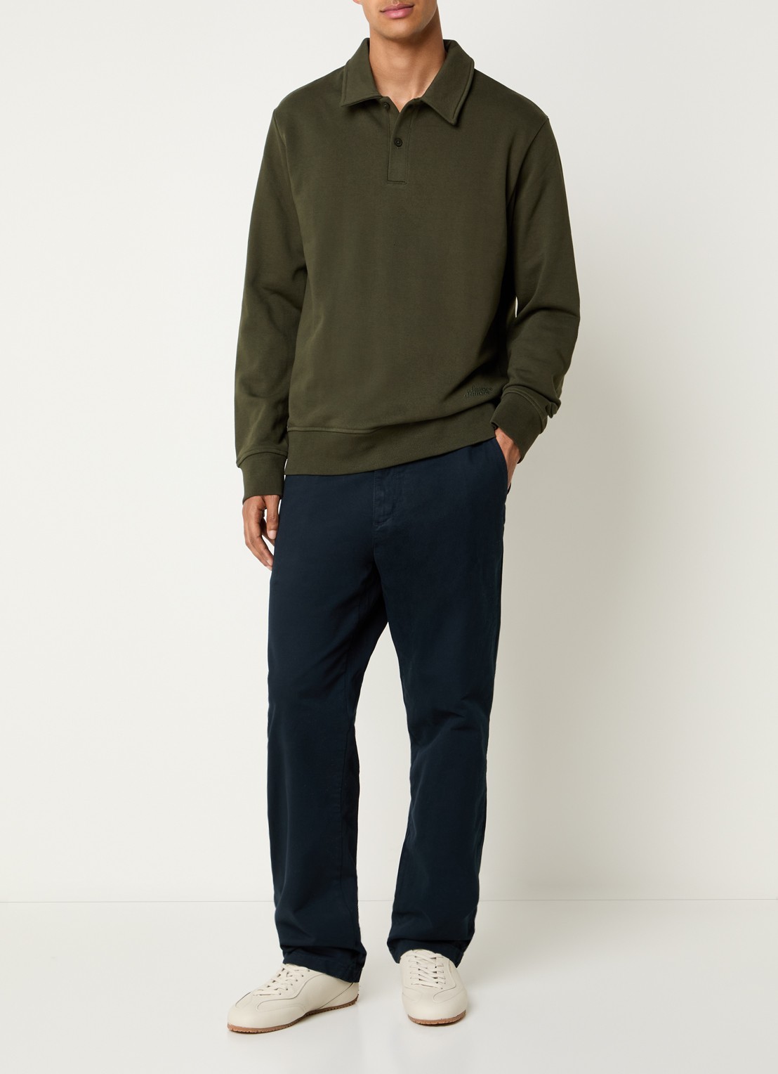 SAMSØE SAMSØE Samarcel sweater met polokraag en logoborduring - voorkant 2 mosgroen