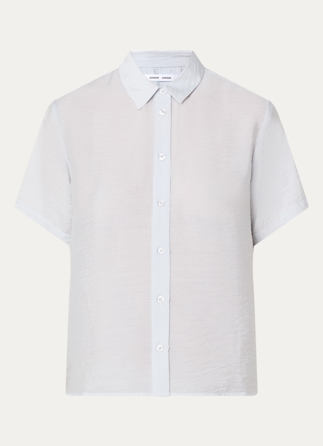 SAMSØE SAMSØE Samina semi-transparante blouse met polokraag - voorkant blauwgrijs