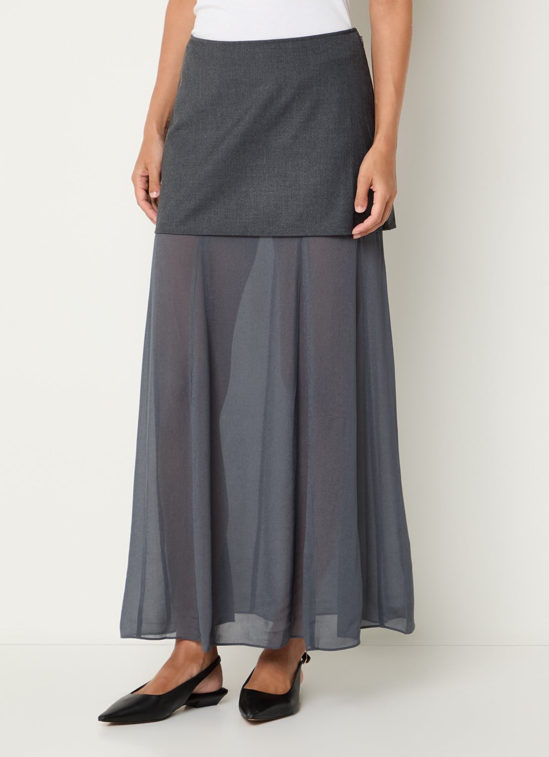 SAMSØE SAMSØE Sarima semi-transparante maxi rok  - detail 3 donkergrijs
