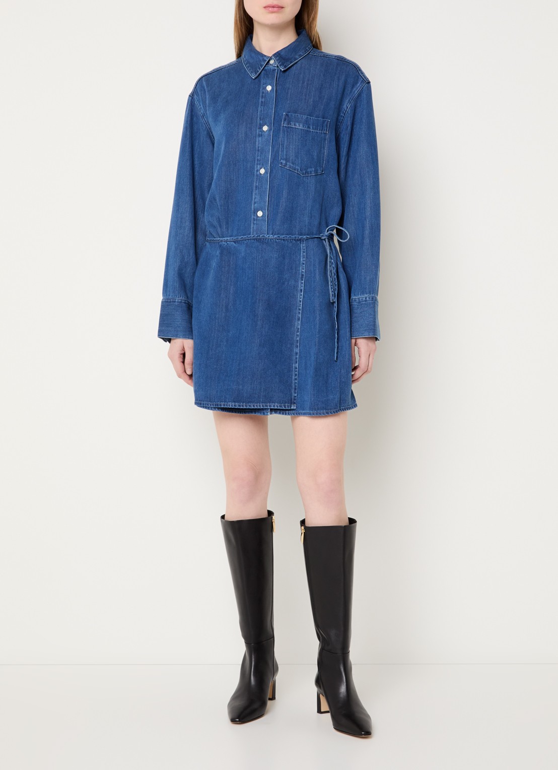 SAMSØE SAMSØE Sasky mini blousejurk van denim  - voorkant 2 blauw