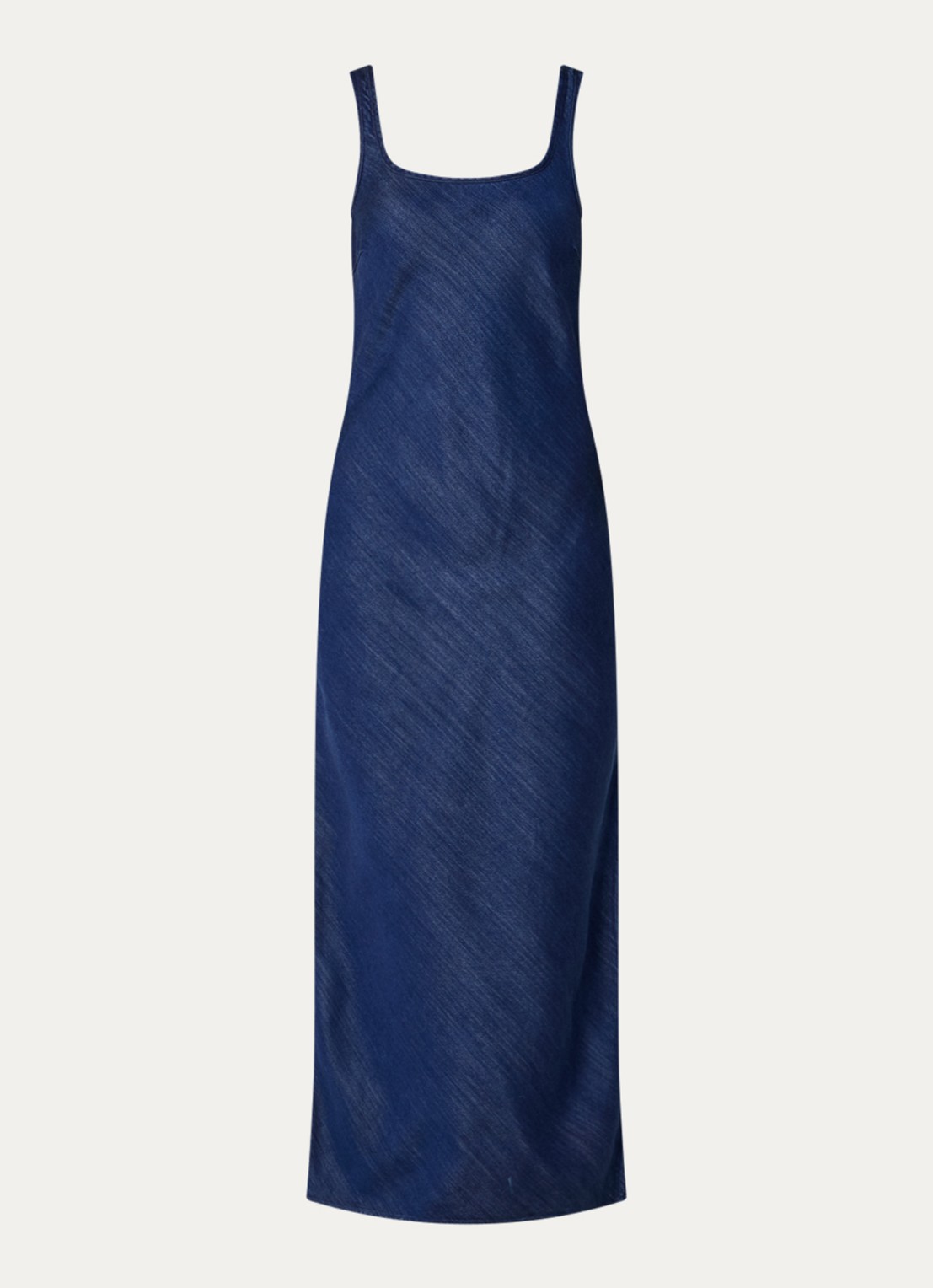 SAMSØE SAMSØE Sasunna maxi jurk van chambray met split - voorkant indigo