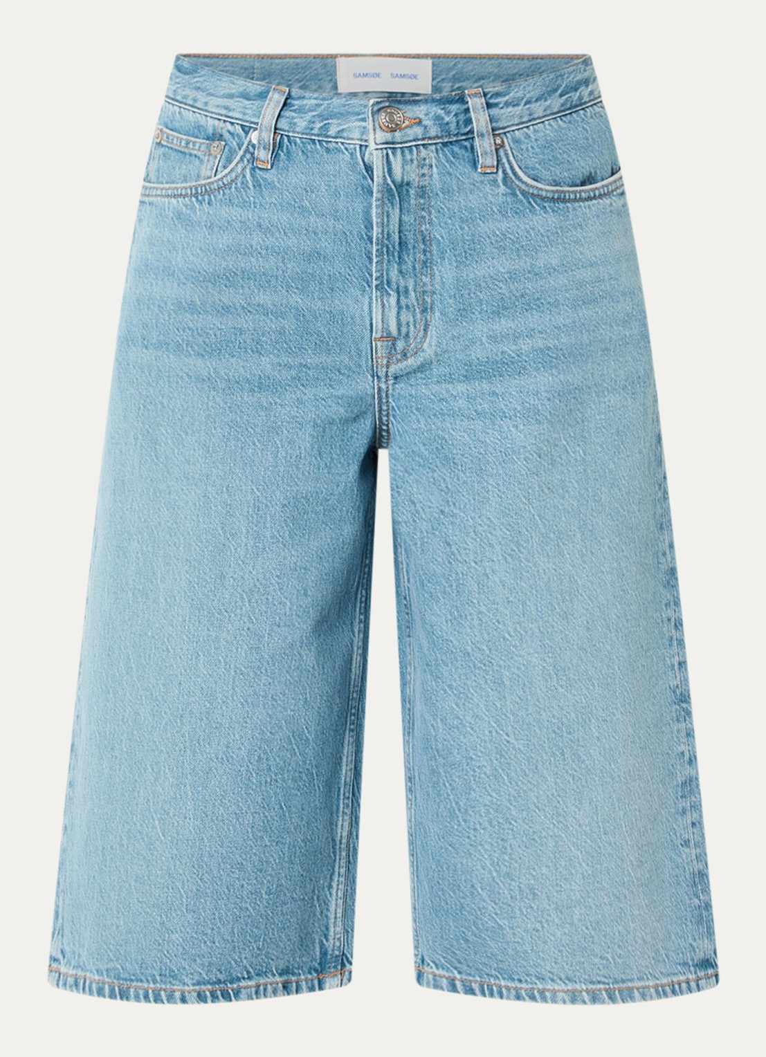 SAMSØE SAMSØE Satessa high waist straight fit korte broek van denim met medium wassing - voorkant 2 indigo