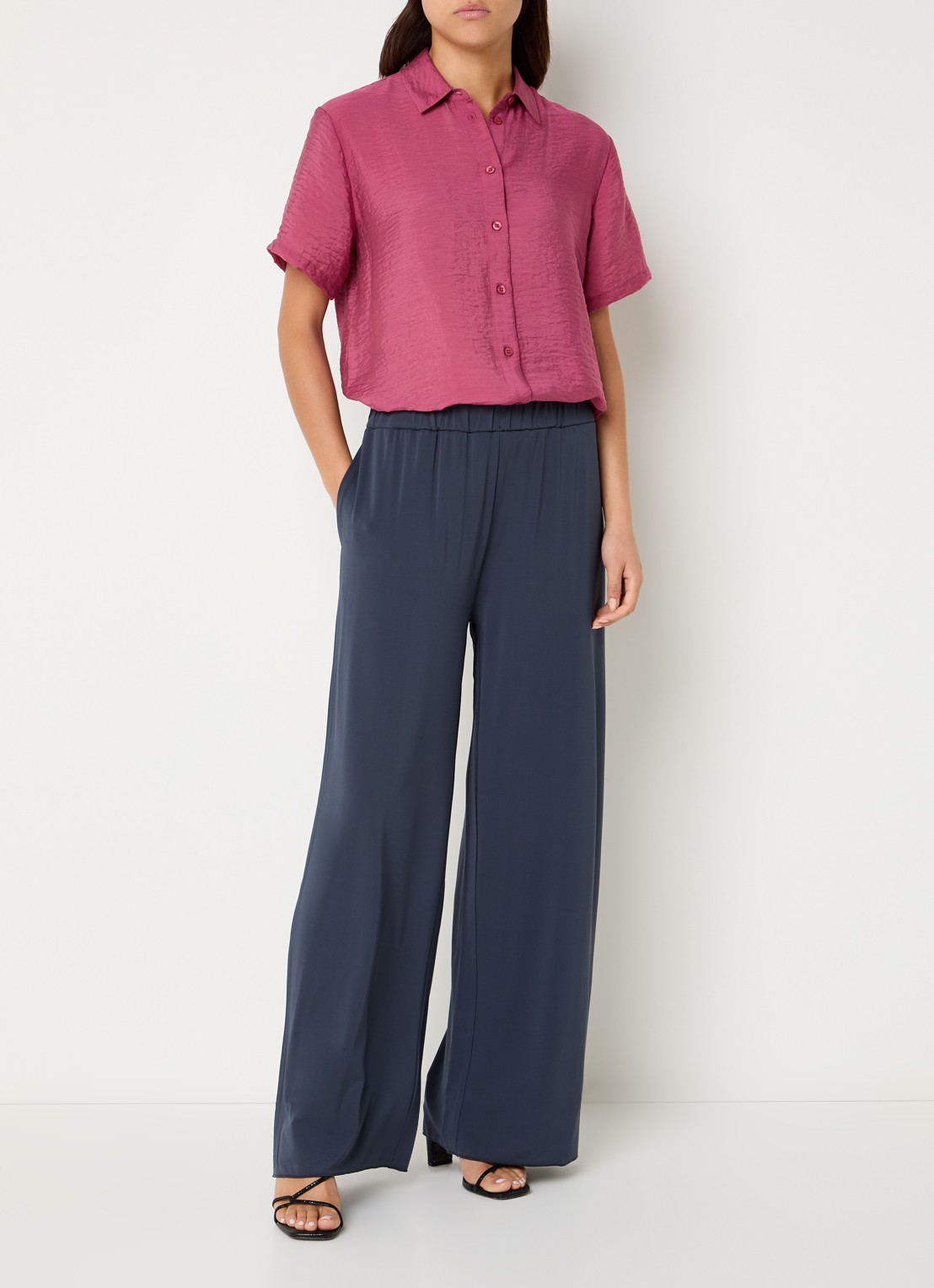 SAMSØE SAMSØE Saumi high waist loose fit broek met steekzakken - voorkant 2 donkerblauw