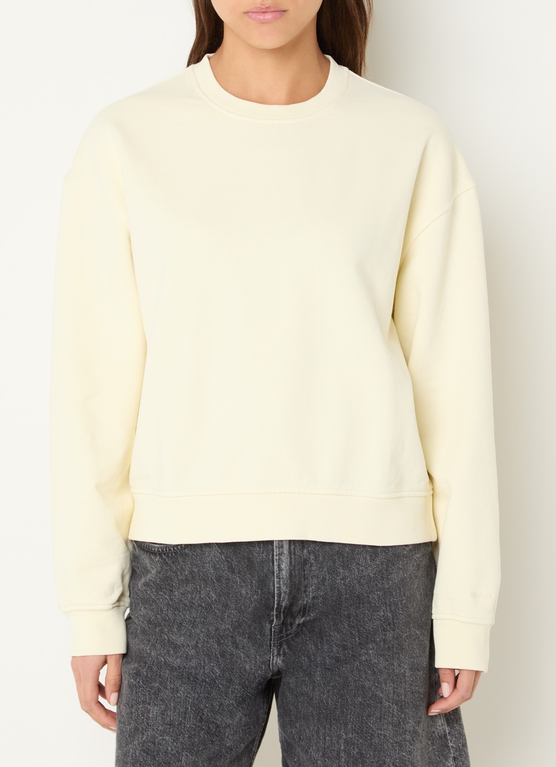 SAMSØE SAMSØE Savan sweater met logoborduring - detail 4 lichtgeel