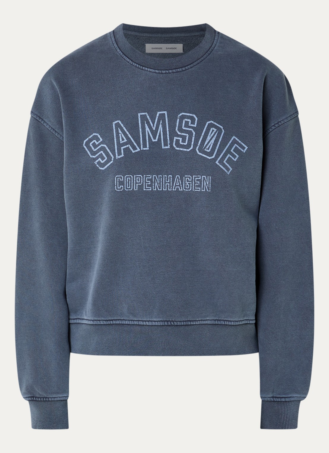 SAMSØE SAMSØE Savan sweater met logoprint - voorkant indigo