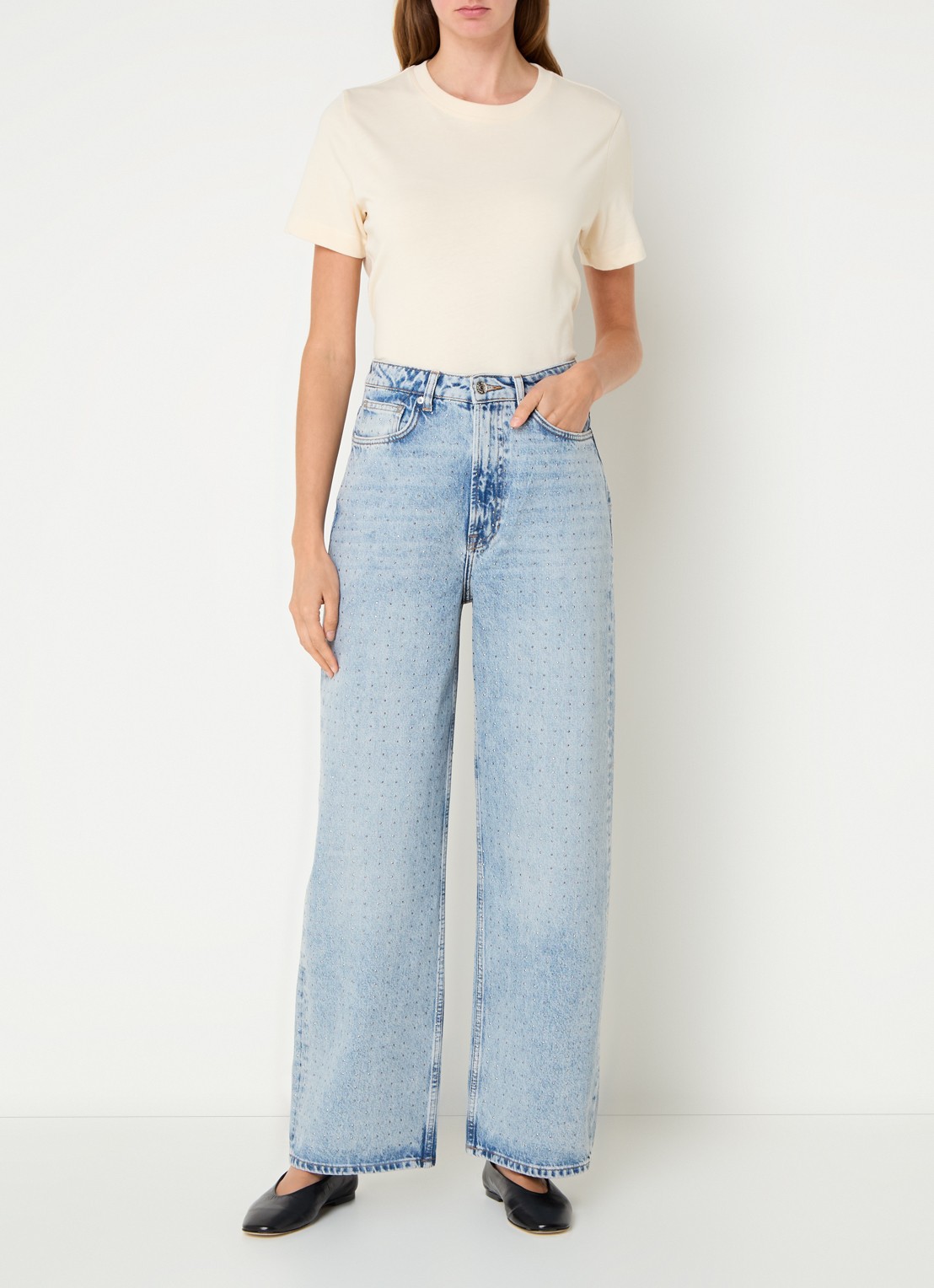 SAMSØE SAMSØE Shelly high waist wide leg jeans met studs - voorkant 2 indigo