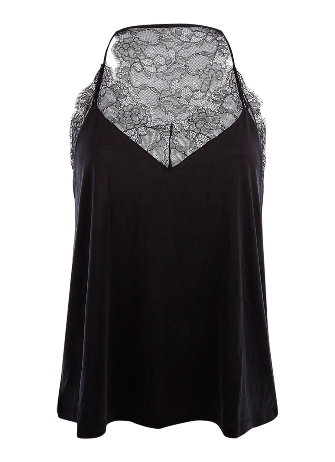 SAMSØE SAMSØE Slipin cupro singlet met kanten inzet - voorkant 3 zwart