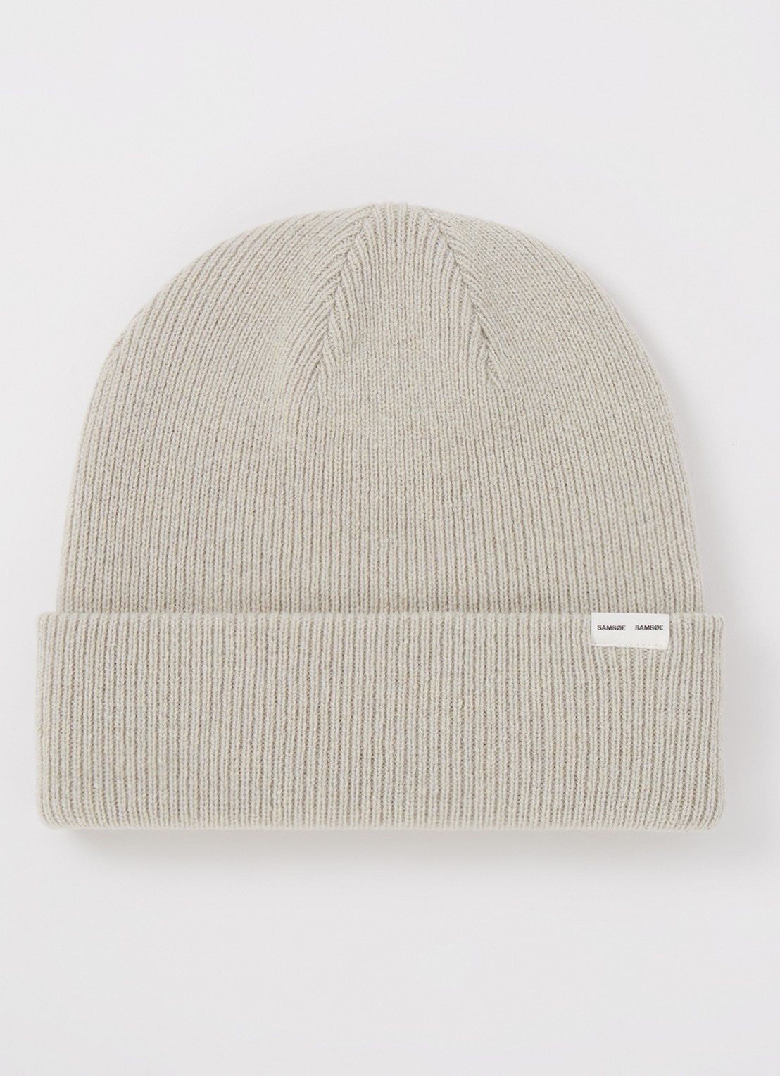 SAMSØE SAMSØE The Beanie fijngebreide muts in wolblend - voorkant lindegroen