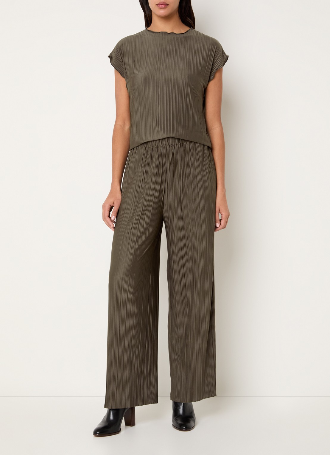 SAMSØE SAMSØE Uma high waist loose fit pantalon met ribstructuur - voorkant 4 bruin