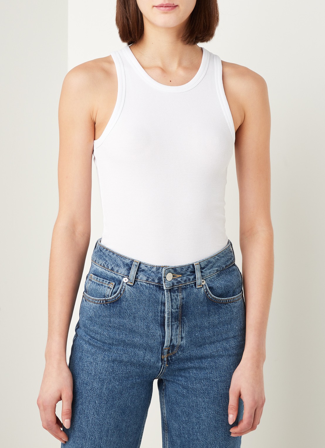 SAMSØE SAMSØE Alexo tanktop met ronde hals - detail wit