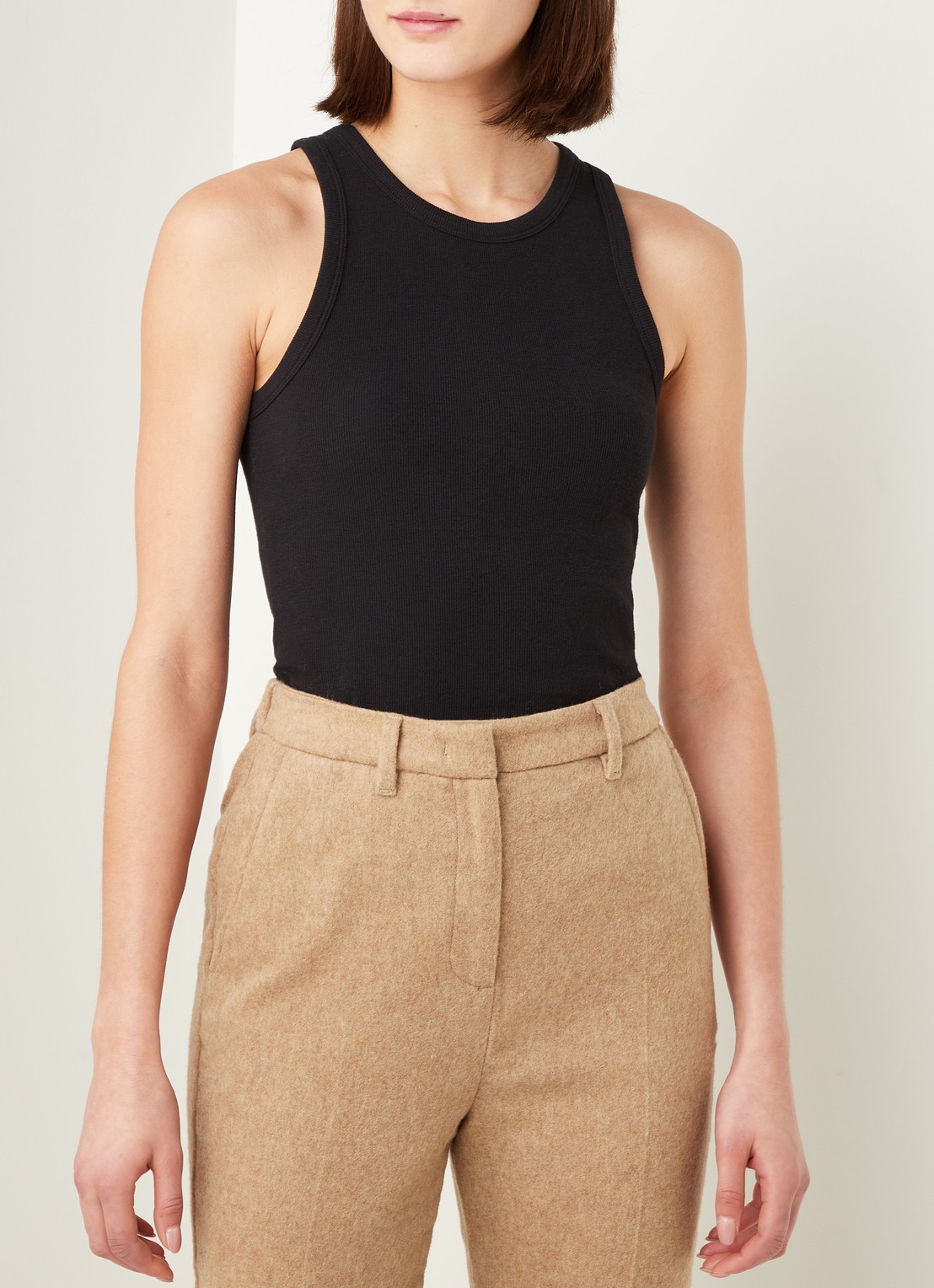 SAMSØE SAMSØE Alexo tanktop met ronde hals - detail zwart