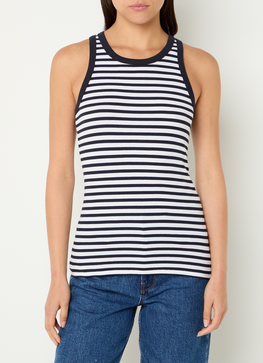 SAMSØE SAMSØE Alexo tanktop van  katoen met streepprint - detail donkerblauw
