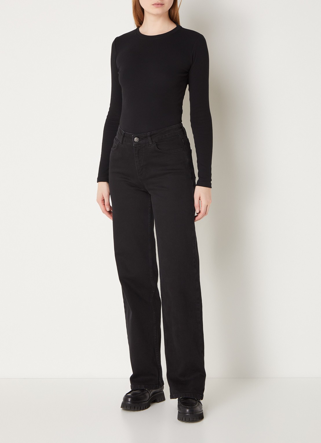 SAMSØE SAMSØE Basic longsleeve van  katoen - voorkant 3 zwart