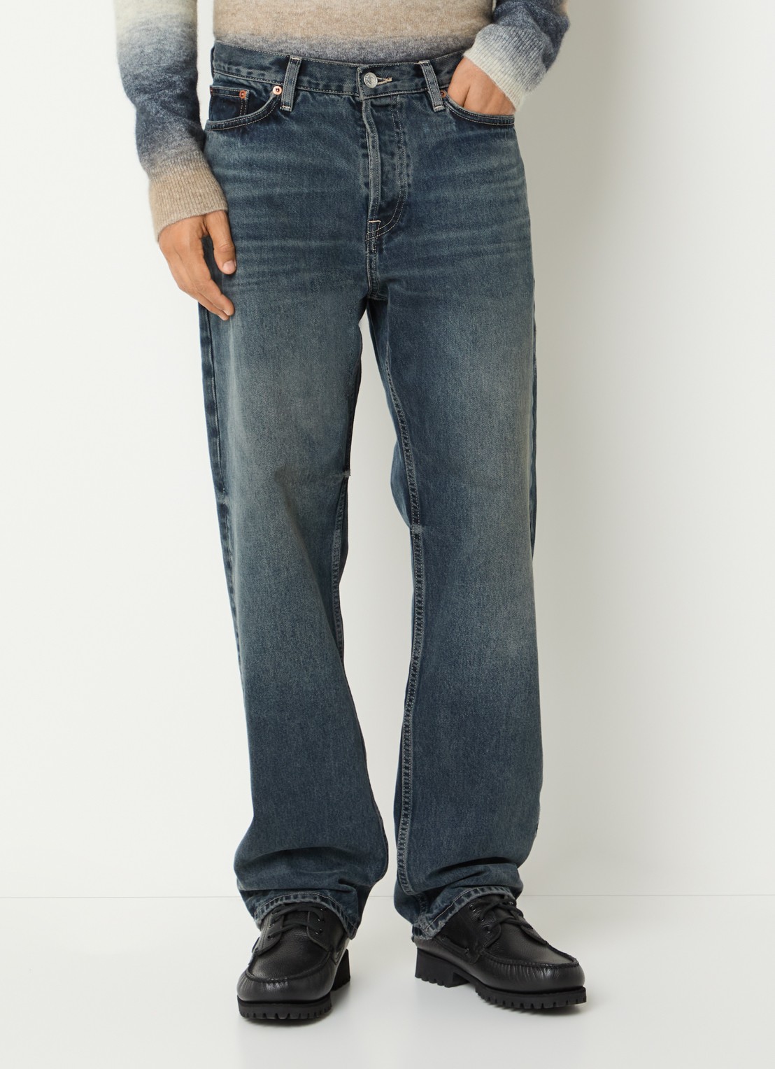 SAMSØE SAMSØE Cable straight fit jeans met medium wassing - detail indigo