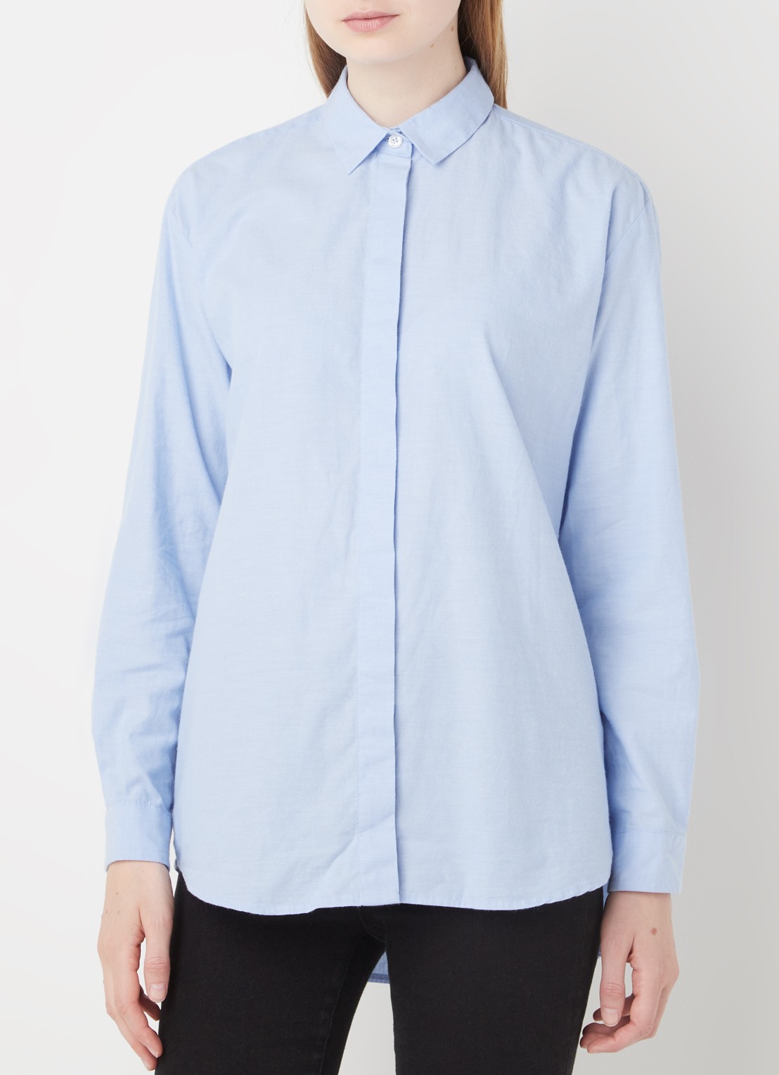 SAMSØE SAMSØE Caico blouse met blinde knoopsluiting - detail lichtblauw