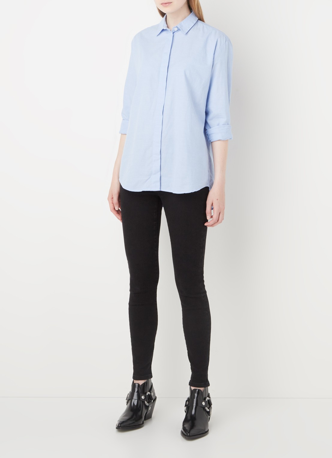 SAMSØE SAMSØE Caico blouse met blinde knoopsluiting - voorkant 4 lichtblauw
