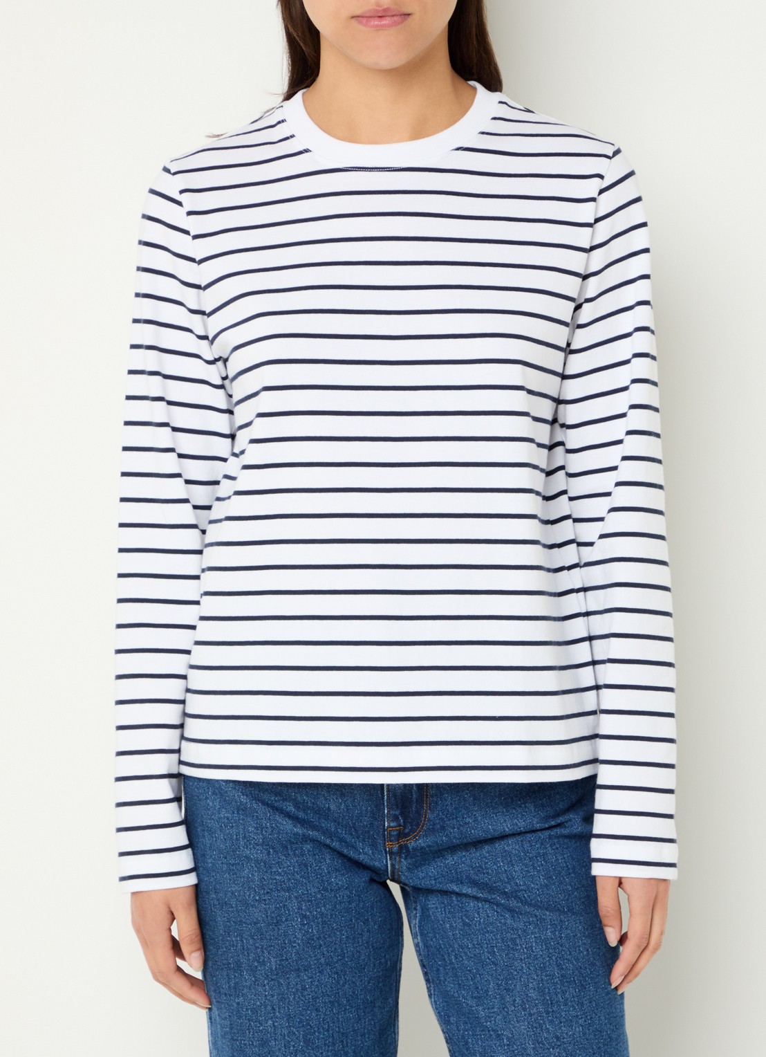 SAMSØE SAMSØE Camino longsleeve met streepprint - detail donkerblauw