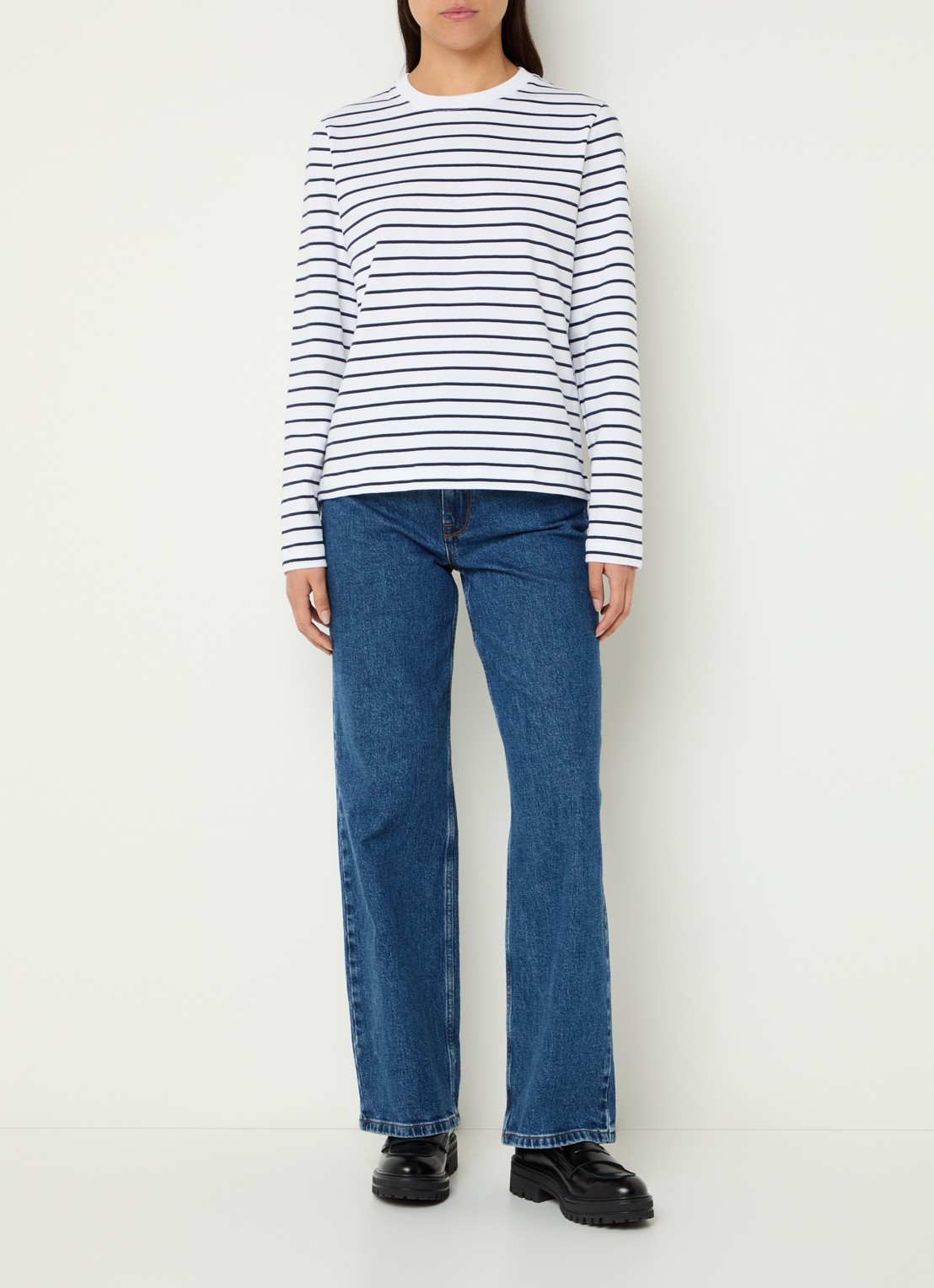 SAMSØE SAMSØE Camino longsleeve met streepprint - voorkant 3 donkerblauw