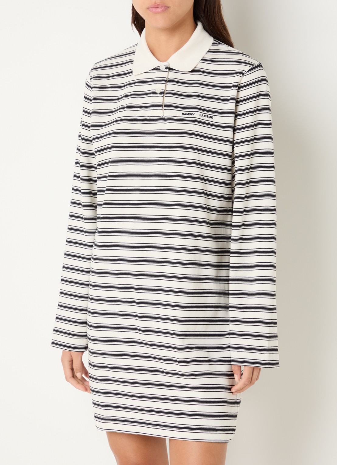 SAMSØE SAMSØE Dover mini jurk met streepprint - detail zwart