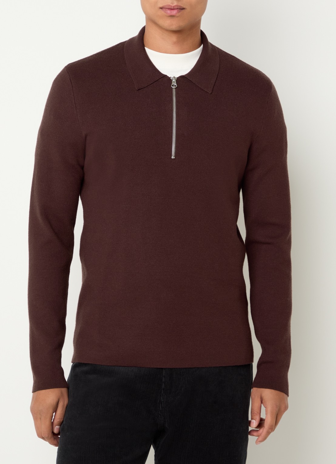SAMSØE SAMSØE Guna fijngebreide pullover met halve rits - detail bruin
