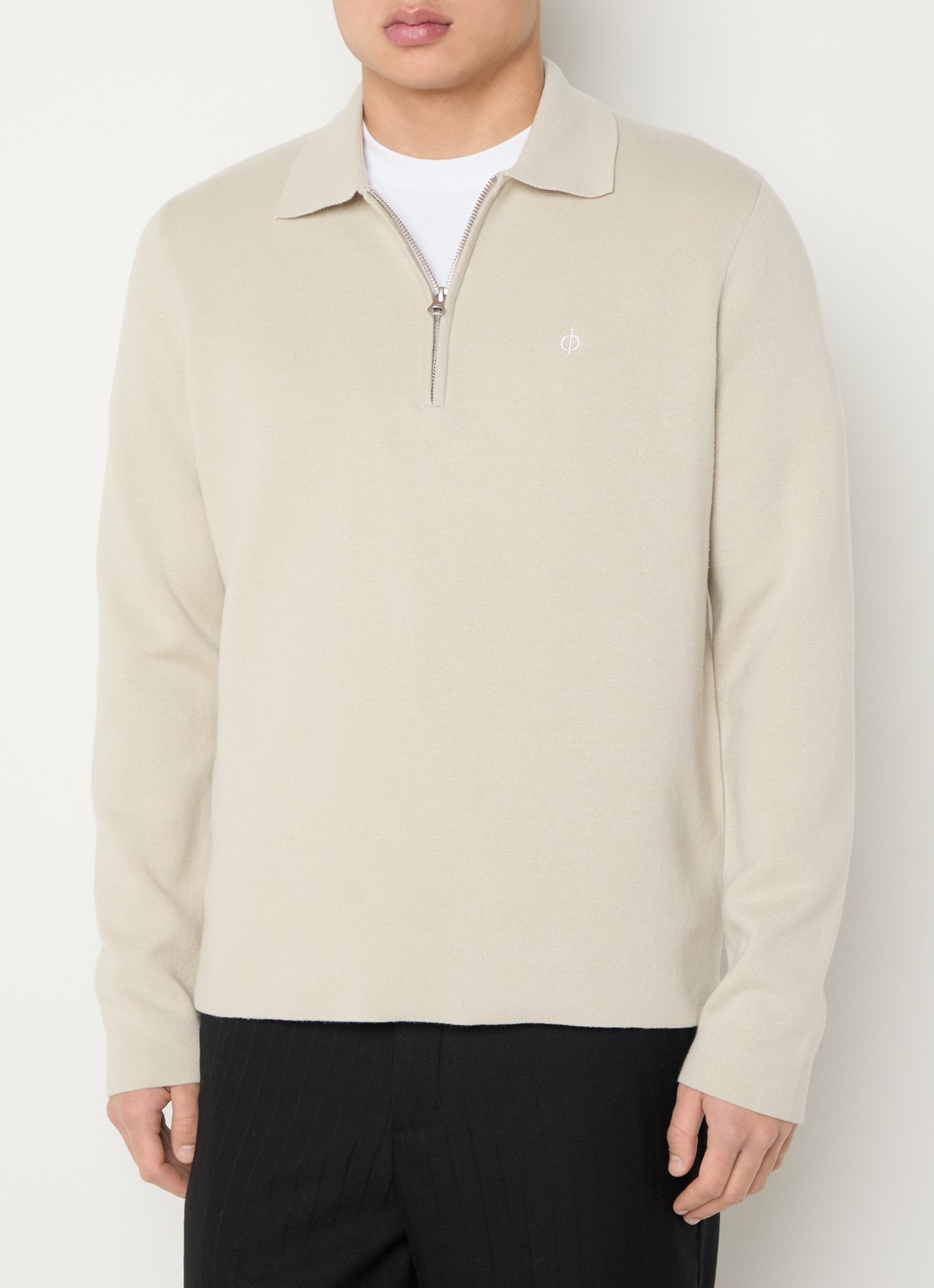 SAMSØE SAMSØE Guna fijngebreide trui met halve rits - detail 4 beige