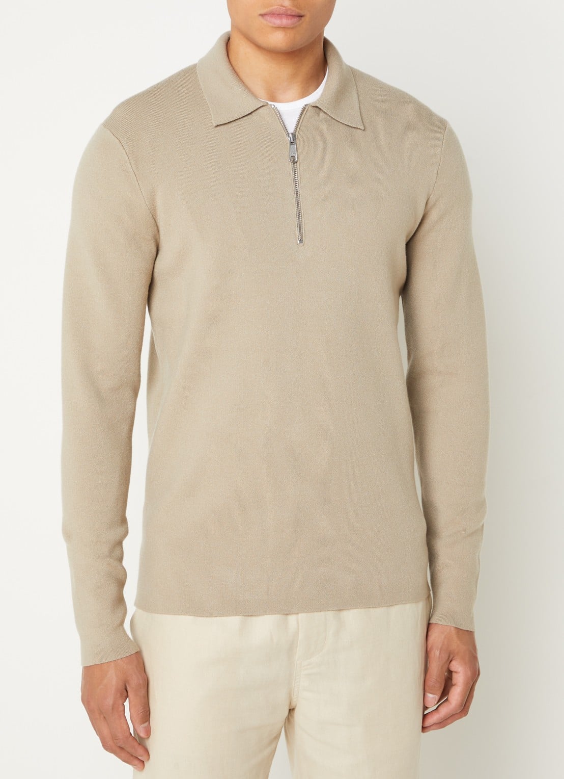 SAMSØE SAMSØE Guna fijngebreide trui met halve rits - detail 4 beige