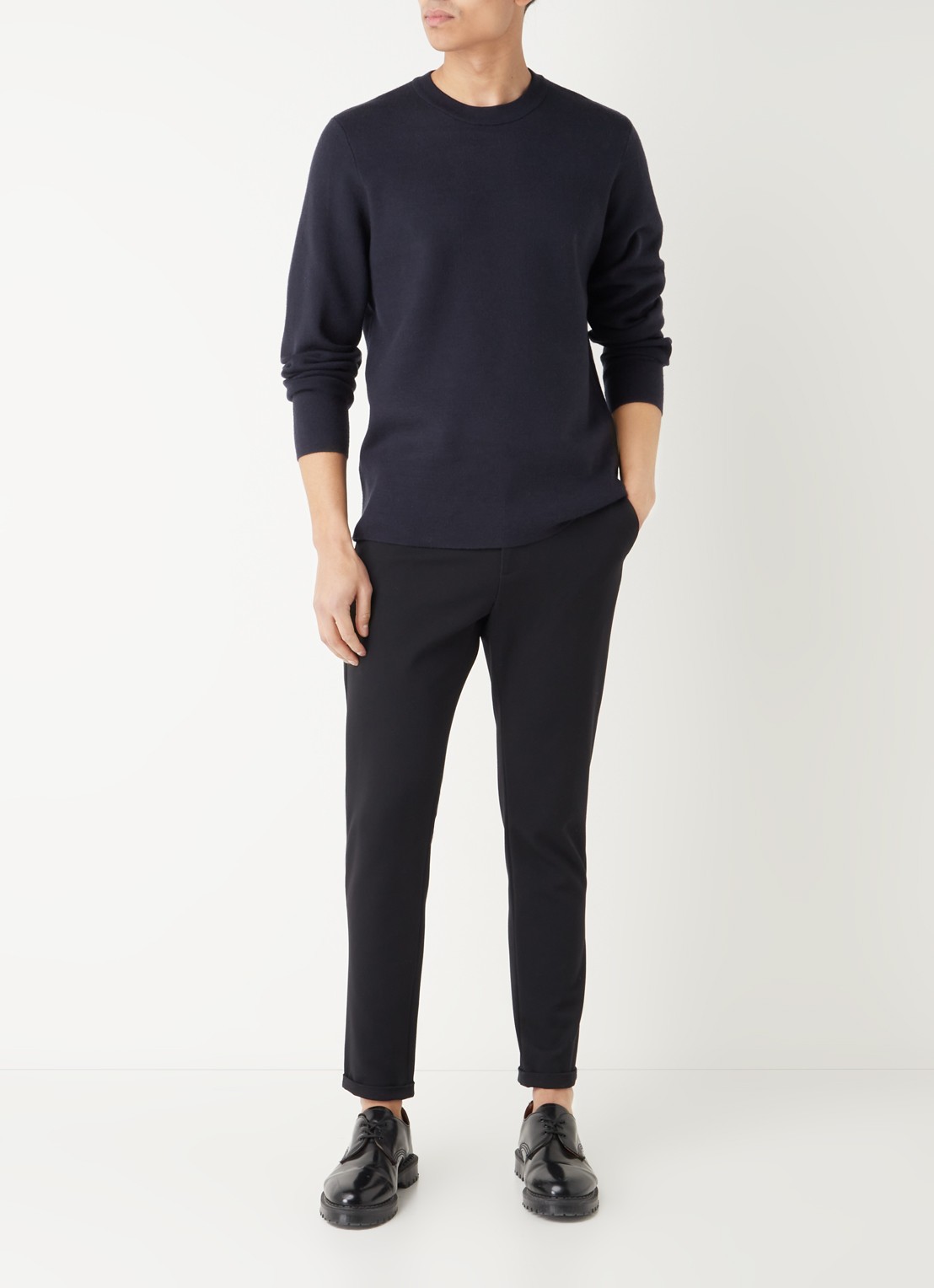 SAMSØE SAMSØE Gunan fijngebreide pullover met stretch  - voorkant 3 donkerblauw