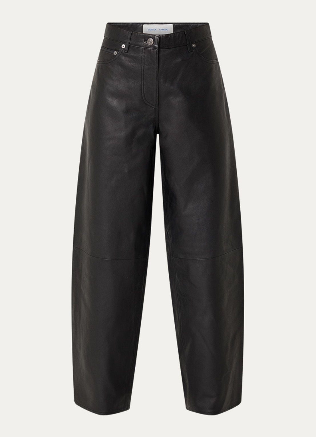 SAMSØE SAMSØE Harpal mid waist loose fit broek van lamsleer - voorkant 2 zwart