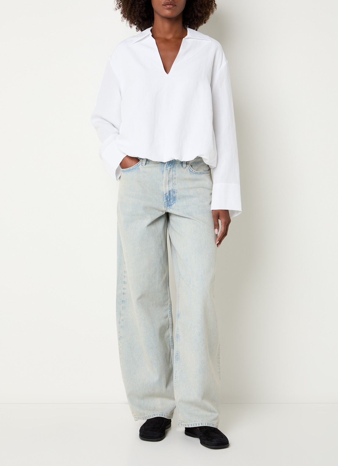 SAMSØE SAMSØE Harper mid waist wide fit jeans met gekleurde wassing - voorkant 4 lichtblauw