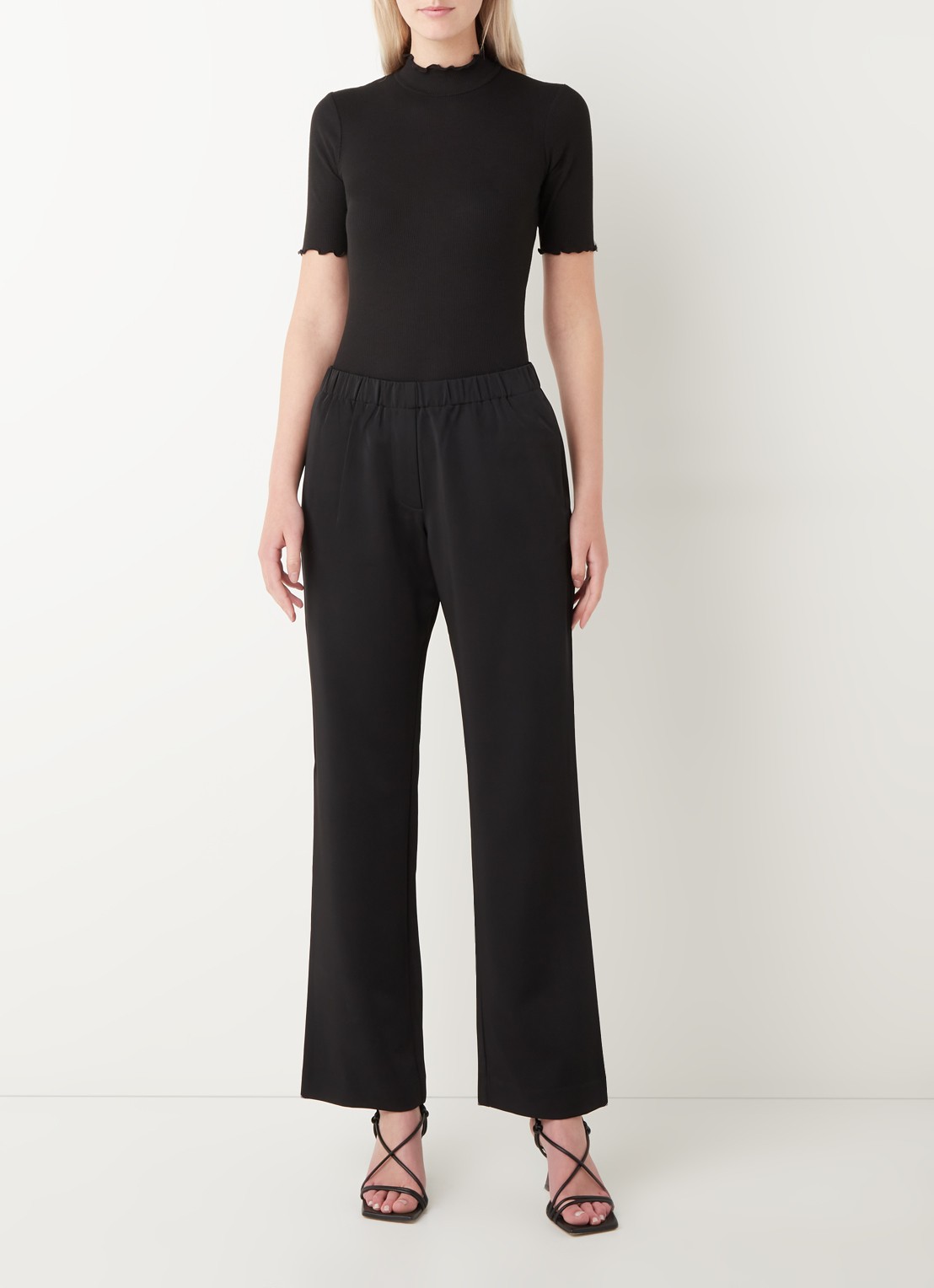SAMSØE SAMSØE Hoys high waist straight fit trackpants van  polyester - voorkant 3 zwart