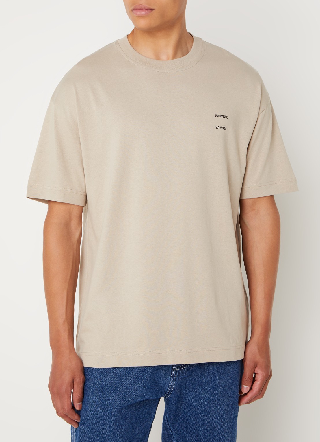SAMSØE SAMSØE Joel T-shirt met logo - detail donkerbeige