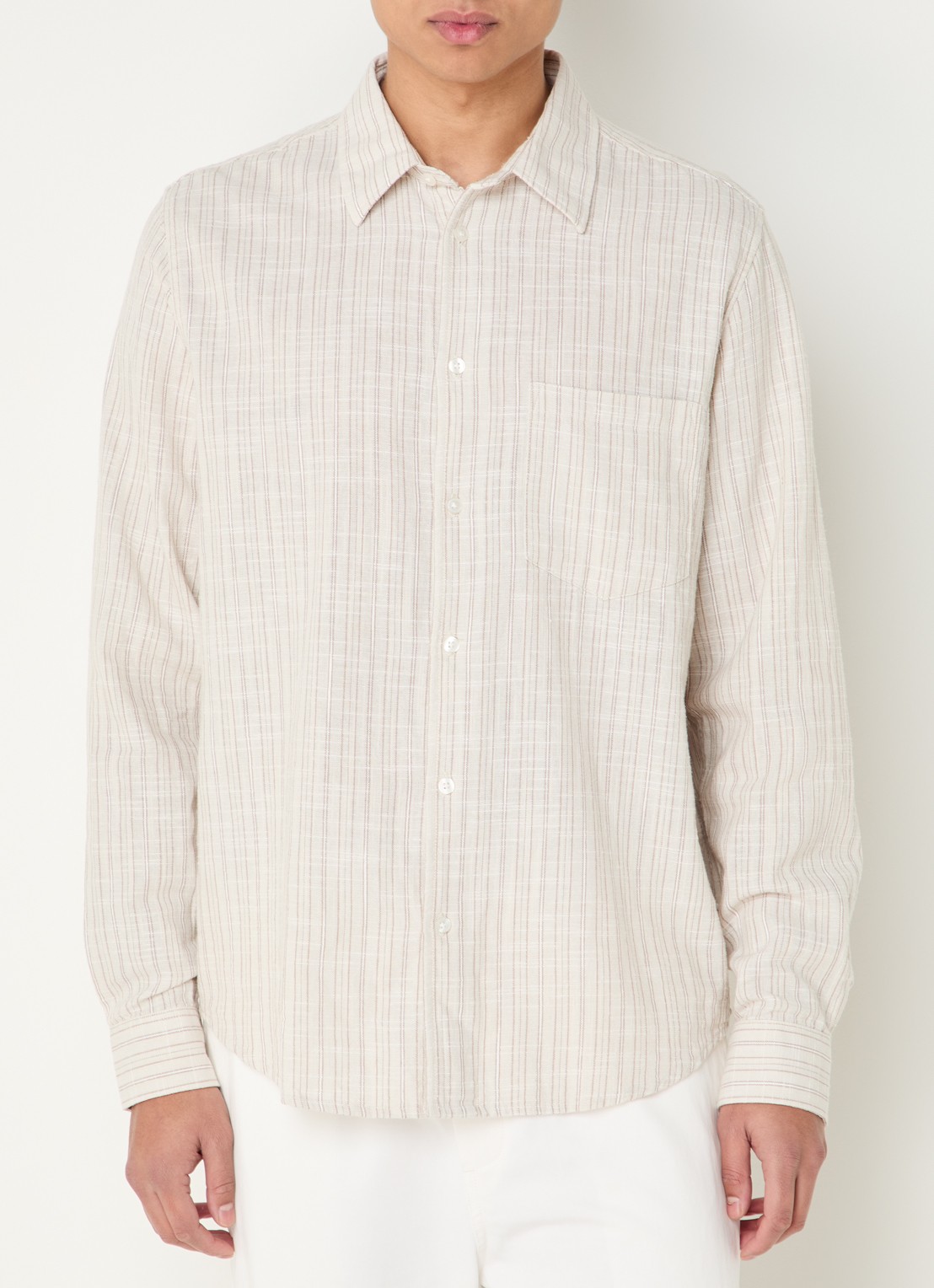 SAMSØE SAMSØE Liam regular fit overhemd in linnenblend - detail beige
