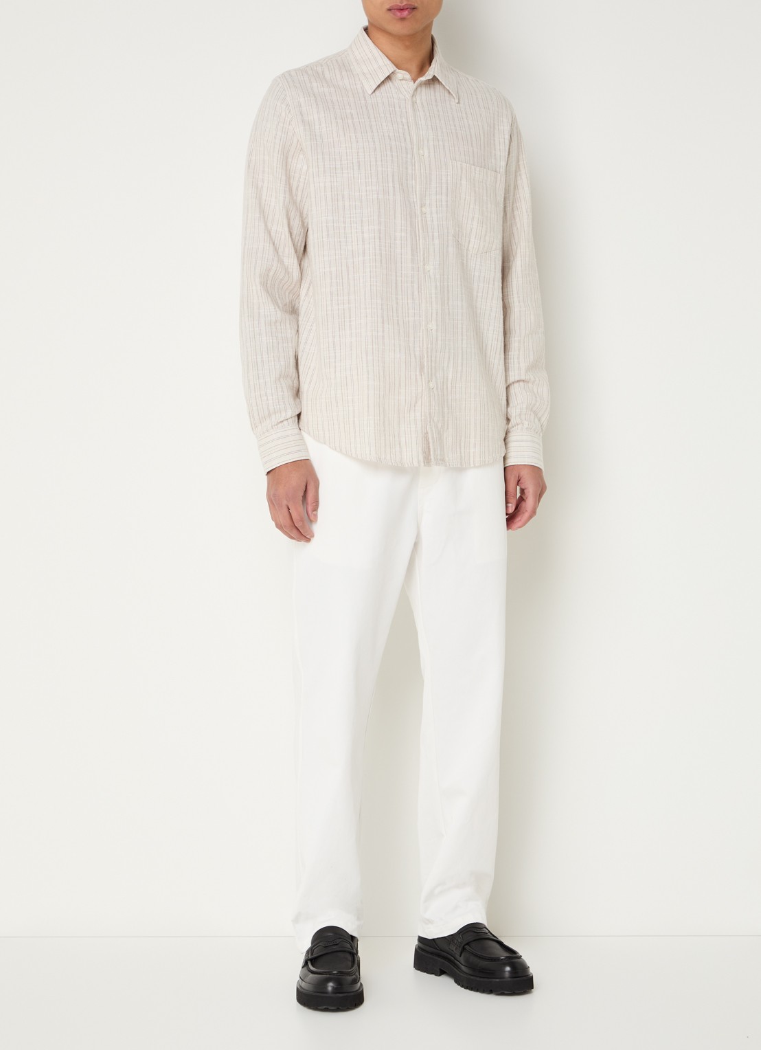 SAMSØE SAMSØE Liam regular fit overhemd in linnenblend - voorkant 4 beige