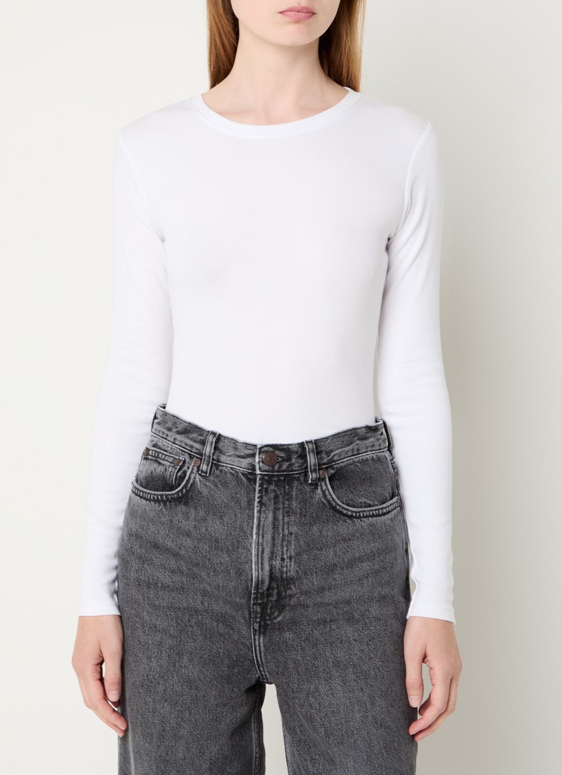 SAMSØE SAMSØE Longsleeve van  katoen met ribstructuur - detail 3 wit