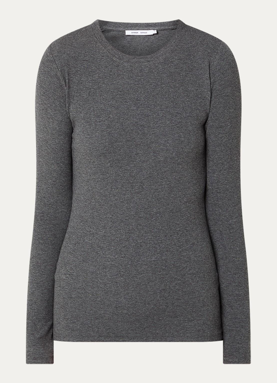 SAMSØE SAMSØE Longsleeve van  katoen met ribstructuur - voorkant 2 donkergrijs