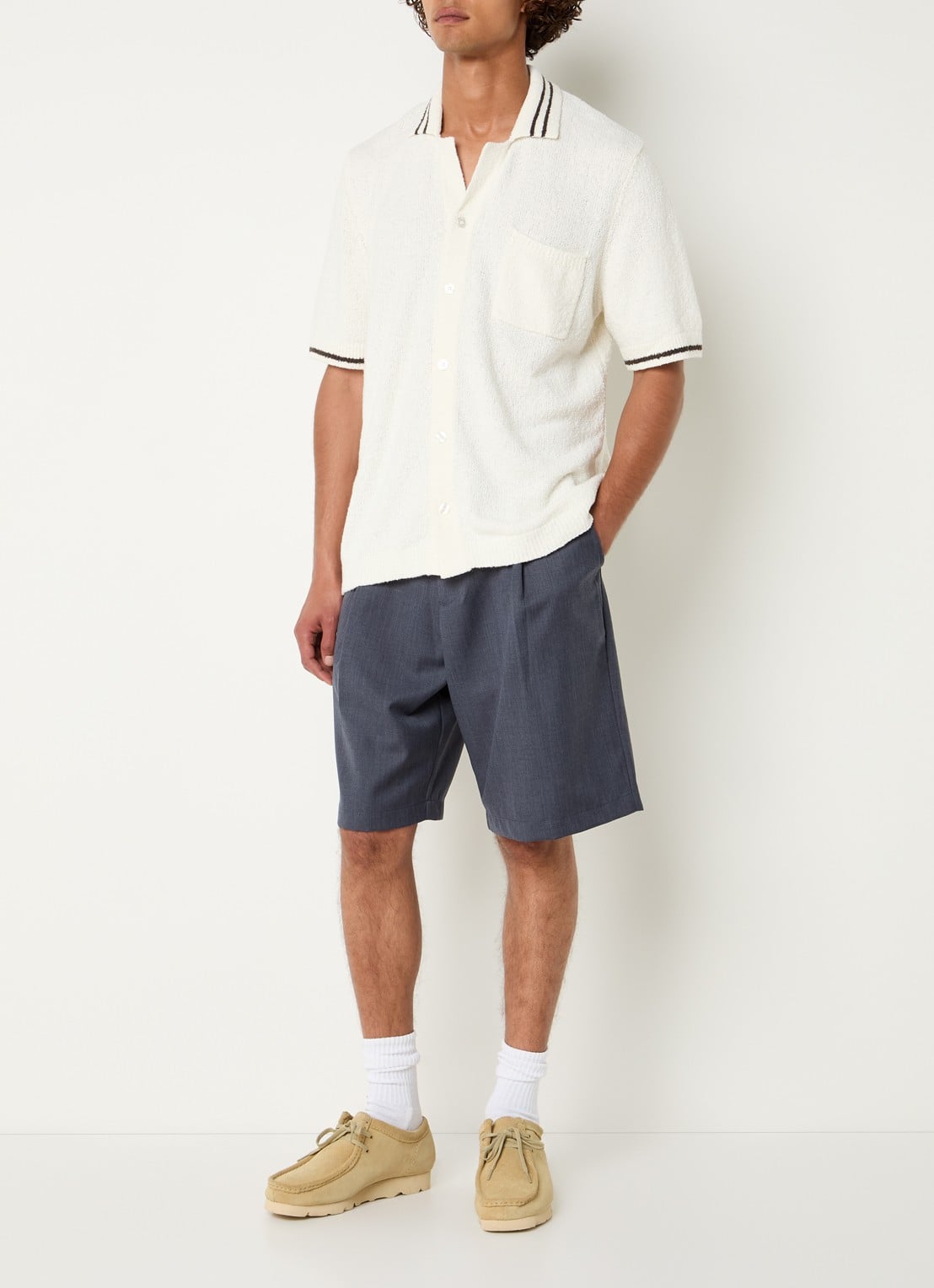 SAMSØE SAMSØE Mandla loose fit korte broek in wolblend - voorkant 3 indigo